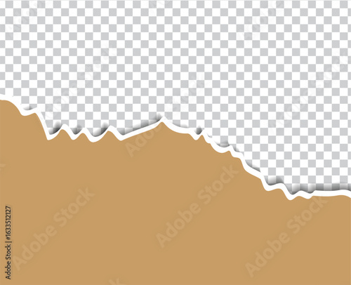 A torn and burnt antique brown paper background with a vintage textured frame, a piece of paper with a hole in it on a transparent background, 