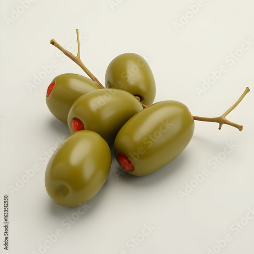 Green olives in stick on white background