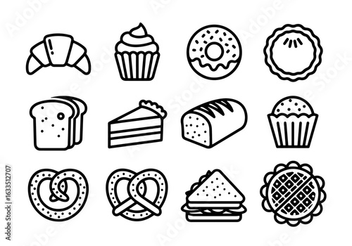 Wallpaper Mural Bakery and Pastry Vector Icon Set | Bold Line Style | Bread, Croissant, Donut, Cupcake, Sandwich, Pretzel, Cake, Muffin, Pie, Waffle Torontodigital.ca