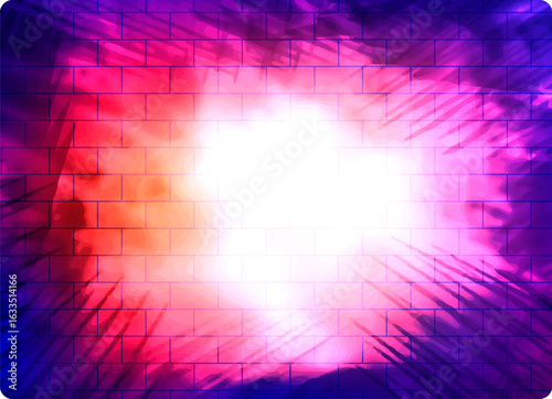 Abstract Bursting Light and Textured Wall, abstract colorful bricks wall background, An abstract colorful background purple explosion and bricks wall creates a glowing, digital art wallpaper, 