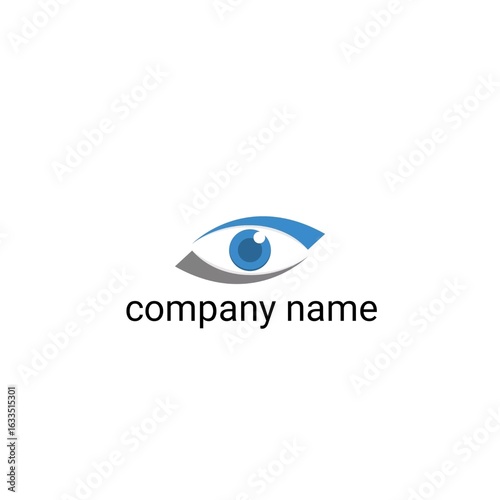 This logo features a modern, minimalist illustration of an eye. The eye element consists of a blue iris with white highlights, a blue upper eyelid, and a gray lower eyelid.