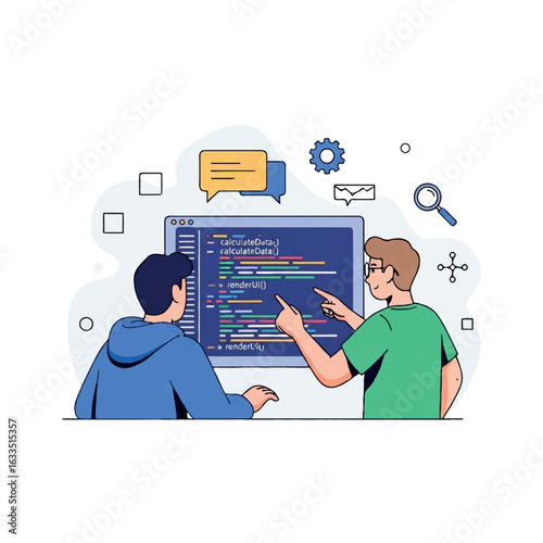 Software Developers Coding and Collaborating.