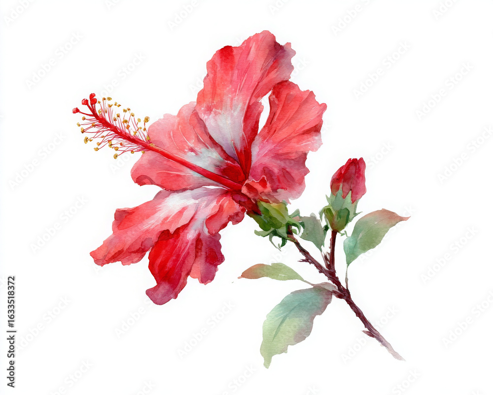 Fototapeta premium Red hibiscus flower is eye catching and it brings feeling of freshness