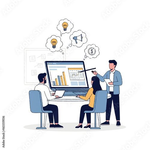 Business Meeting with Data Analysis and Ideas.