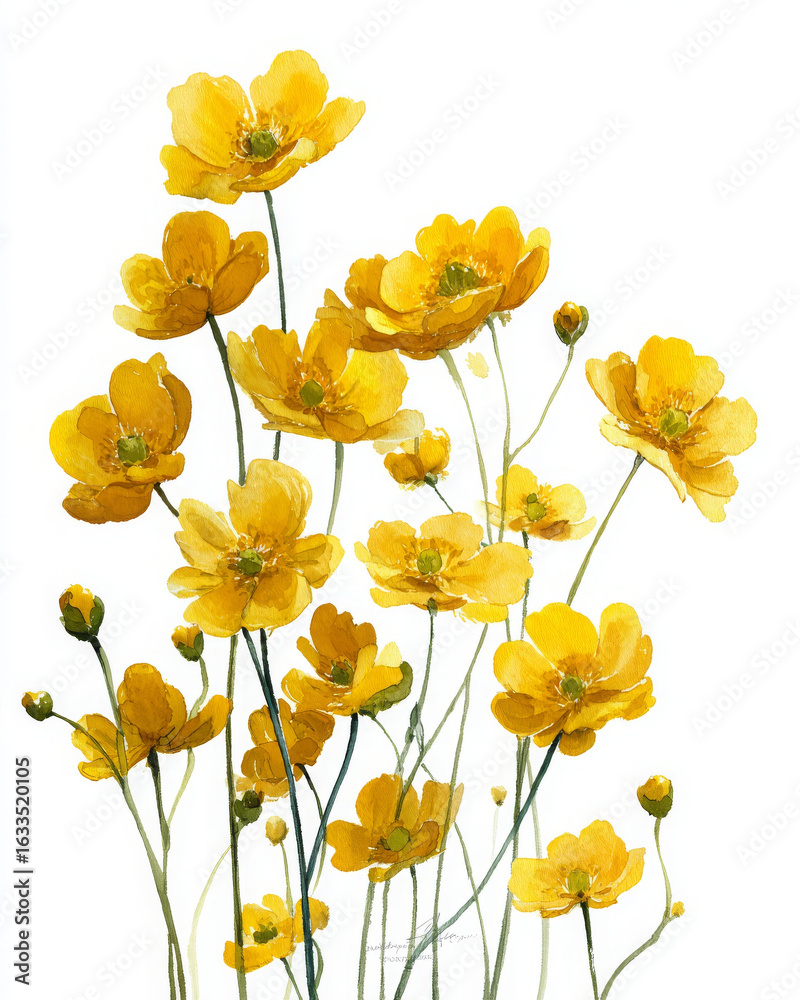 Fototapeta premium Yellow flower illustration radiates joy and charm in realistic style