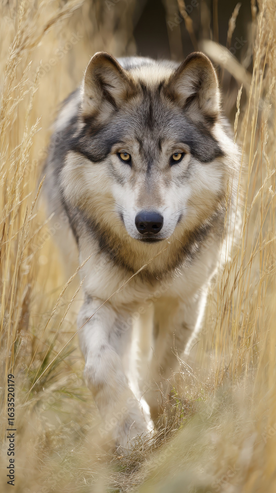 Obraz premium Wolf Walking Through Tall Grass