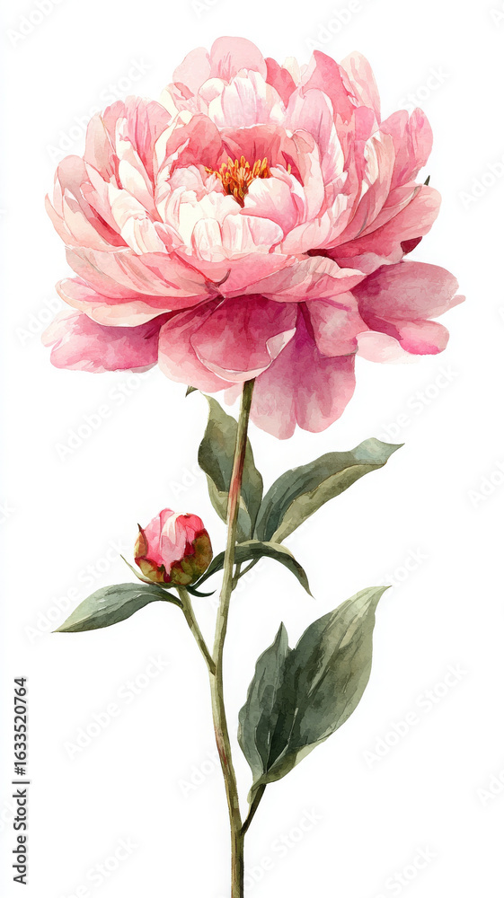 Fototapeta premium Pink peony watercolor illustration creates feeling of elegance and beauty