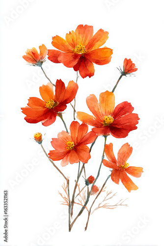 Orange cosmos bloom gracefully, burst of warmth and cheerfulness