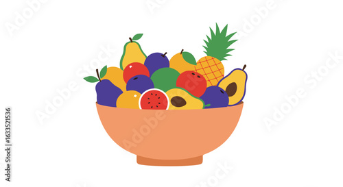 Colorful fruit assortment in a full peach-colored bowl