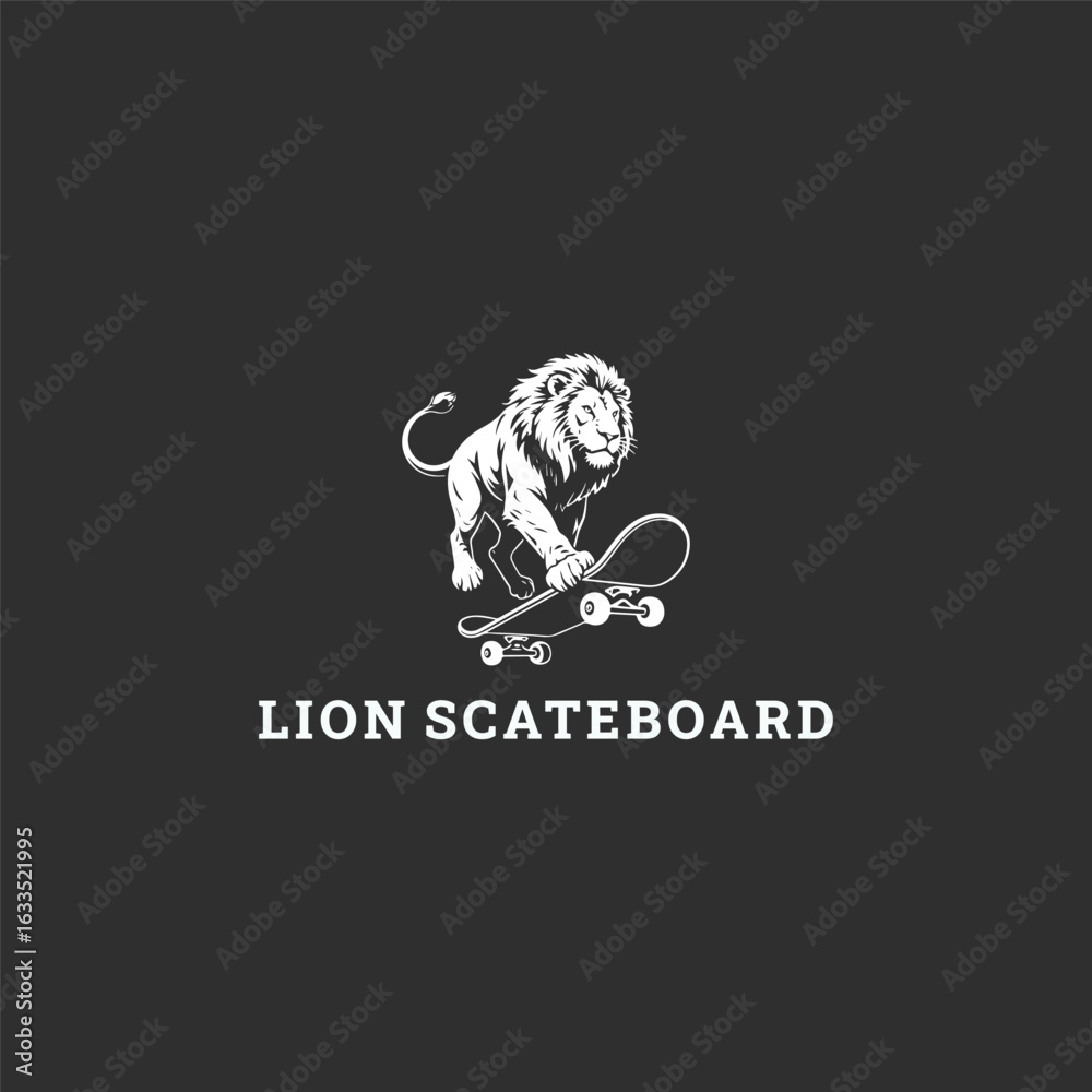 Obraz premium Lion scateboard logo style icon design template vector illustration
