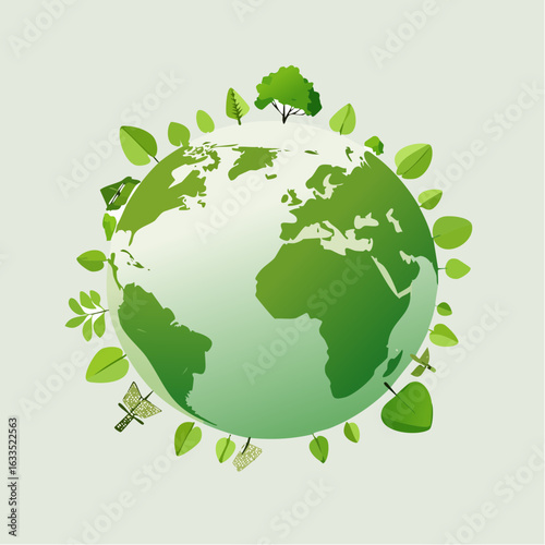 Earth Eco Emblem. green planet earth with leaves