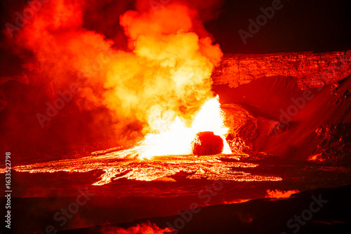 Lava fountains erupt from Halemaʻumaʻu crater during Episode 24 of Kīlauea Volcano's eruption on June 4, 2025, in Hawaiʻi Volcanoes National Park, Big Island, Hawaii.