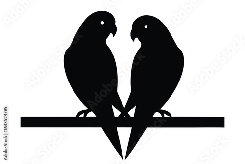 Silhouette of Two Lovebirds Perched on a Branch Together Showing Affection and Connection