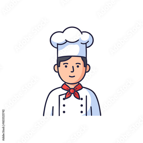 Professional chef character vector icon. Male cook in uniform with toque and neckerchief, a culinary expert illustration.