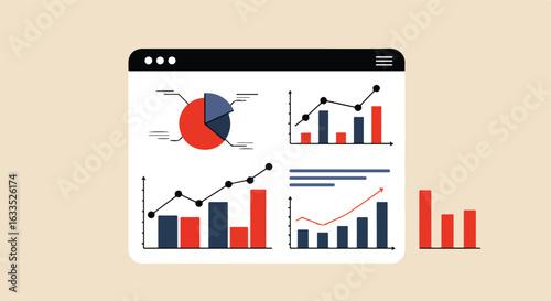 Web dashboard with graphs and charts on a beige background