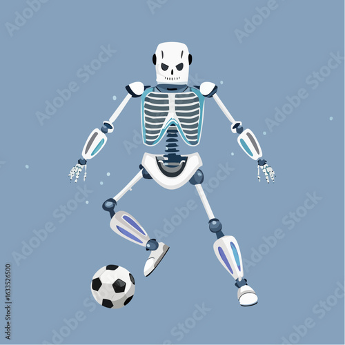 Energetic skeletal athlete performing a soccer kick in a clean studio setting designed for educational materials, sports science articles, and team training posters
