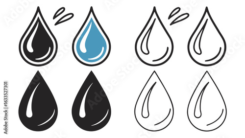 Water drop vector illustration set for graphic design and creative projects liquid and raindrop collection
