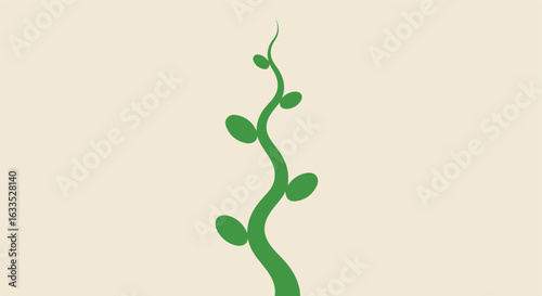 Green stylized vine with leaves against a plain background
