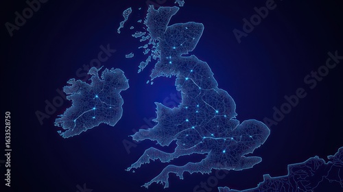 Wallpaper Mural Digital map of the British Isles,  networked points Torontodigital.ca