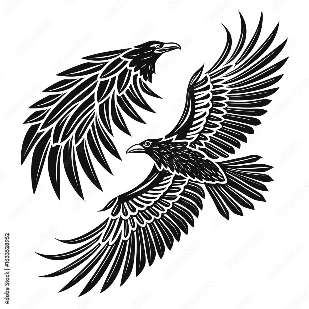 Obraz premium A vector bald eagle soaring over stylized mountains, symbolizing freedom and strength vector