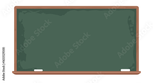Green chalkboard with a wooden frame and two pieces of white chalk