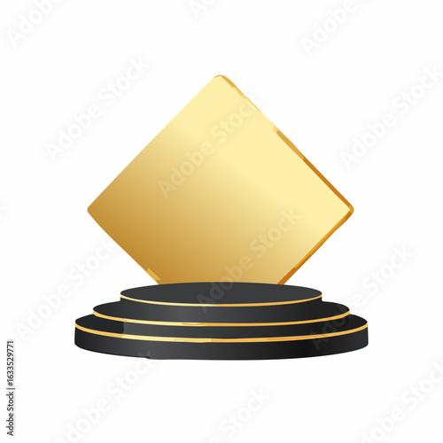 Luxurious stage prop illustration featuring a metallic gold diamond on a two-tier pedestal, ideal for gala posters, recognition programs, and corporate awards materials
