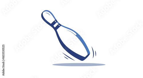 Tilted blue bowling pin illustration with movement lines and a light shadow