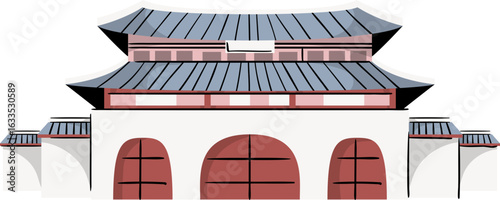Gwanghwamun Traditional Korean Architecture Vector Illustration