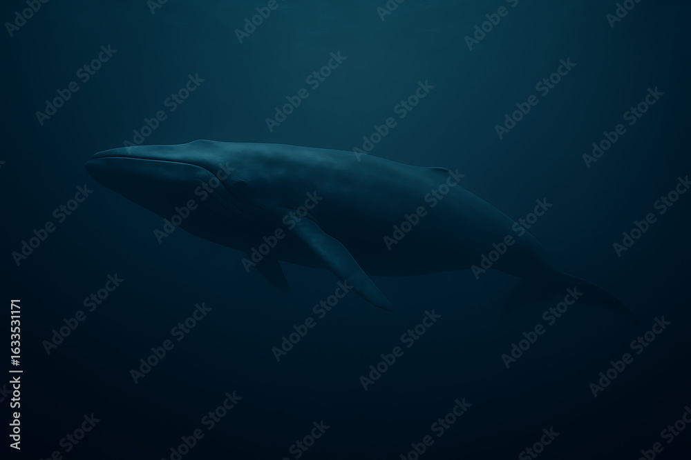 Fototapeta premium Majestic Blue Whale Gliding Gracefully in the Deep Blue Ocean