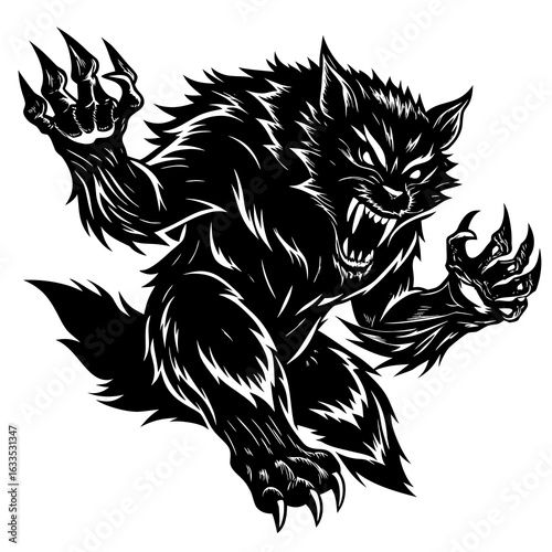 A ferocious werewolf with sharp claws and teeth isolated on white background