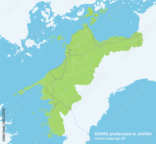 日本の愛媛県の緑色のシンプルなロードマップ