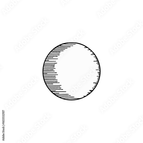 Vector art of simple circle with hatched texture isolated on white background in line art