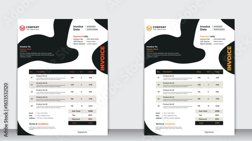 professional invoice template with modern layout, corporate bill form, cash memo, creative quotation format, and minimal design for business documentation.