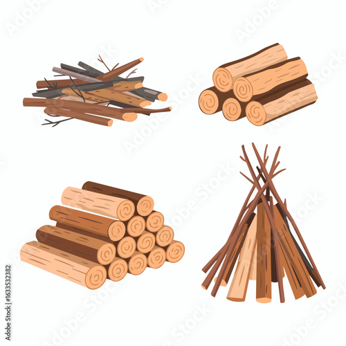 Different Types of Wood and Logs Illustration