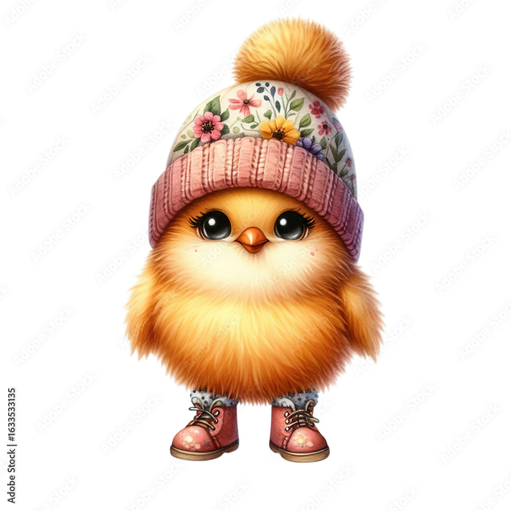 Obraz premium illustration, chick wearing a winter hat
