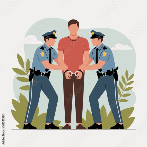 Suspect Being Arrested by Police flat vector illustration 