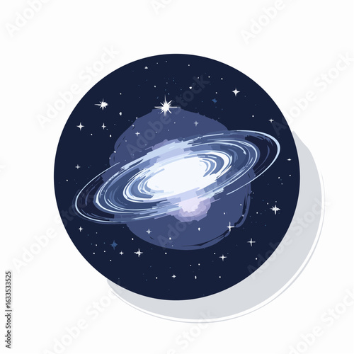 Dynamic illustration of a gas giant with luminous rings orbiting in a colorful nebula, ideal for space-themed posters, museum displays, and children’s science content
