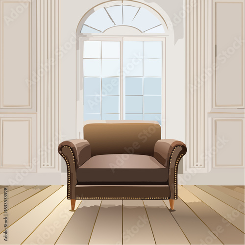 Warm, inviting seating arrangement in an elegant room, designed for home furnishings advertising, decor blogs, and showroom signage
