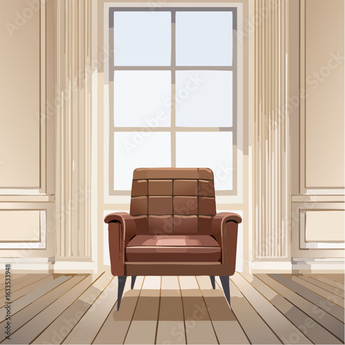 Timeless parlor ambiance showcasing a brown sofa in an upscale living space, suitable for architecture proposals, furniture catalogs, and brand storytelling
