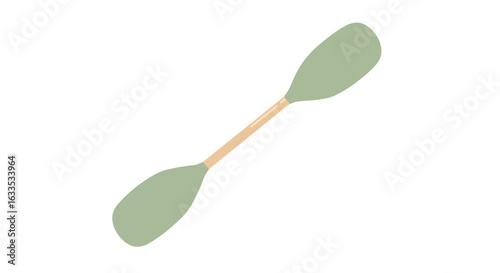 Graphic of a paddle with green ends and wooden stick