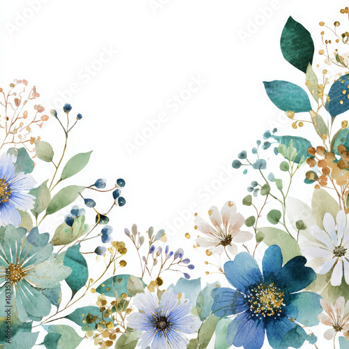 Watercolor illustration, floral border delights with gentle elegance