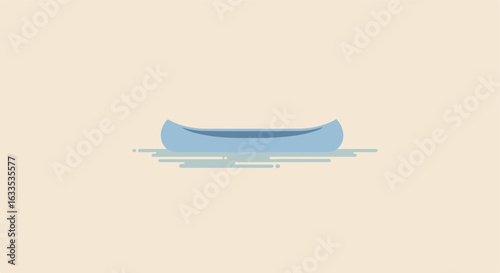 Flat illustration of a blue canoe floating on water
