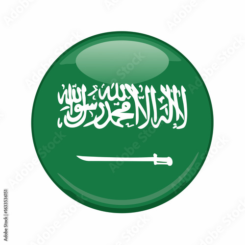 A glossy green circular emblem featuring white Arabic script and a sword, ideal for Middle East culture branding, educational materials, diplomatic communications, and flag-inspired corporate visuals
