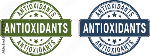 Green and blue Antioxidants grunge rubber stamp label or seal isolated on white background