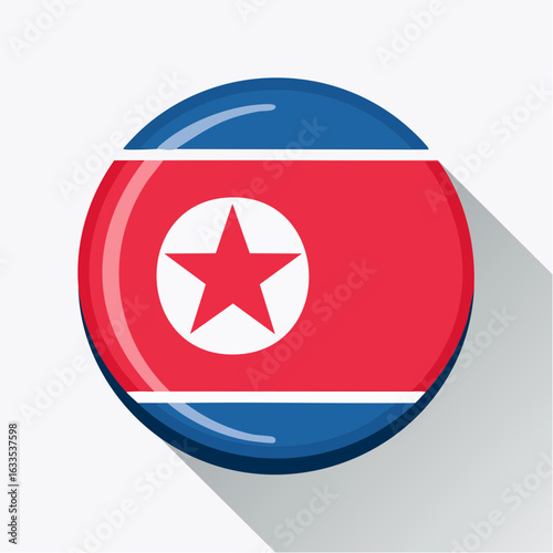 Polished circular flag badge portraying North Korea’s national colors, suitable for government presentations, event signage, and media collateral about Korea
