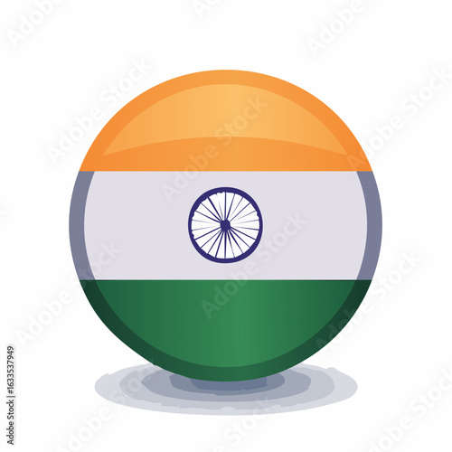 Glossy circular flag icon celebrating India’s identity, suitable for marketing collateral, newsletters, and cross-cultural branding
