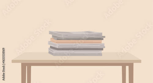 Stack of documents/books on a table against a plain beige background
