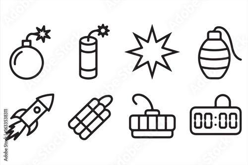 Minimal Explosives Icons – Vector Detonation and Blast Set