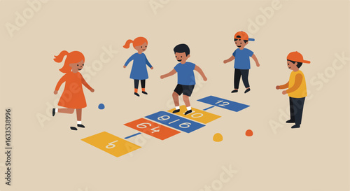 Kids playing hopscotch