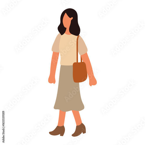 Illustration of Woman with Shoulder Bag Walking